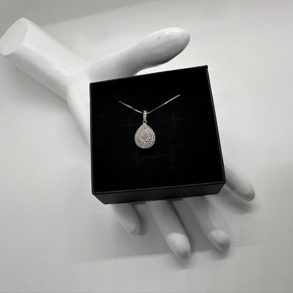 Stunning Pear Cut 1/2 Ct Diamond Necklace - Natural Diamonds in Sterling Silver - Picture 10 of 10